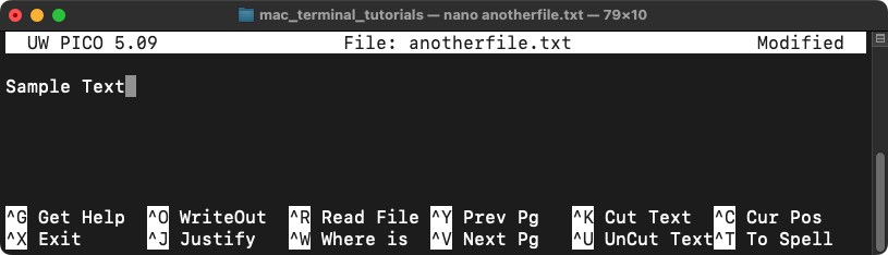 Create a New File in Mac Terminal - Using the nano Text Editor